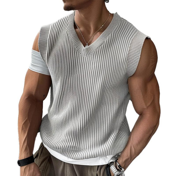 Men's Knitted V-neck Solid Color Vest 52968859X