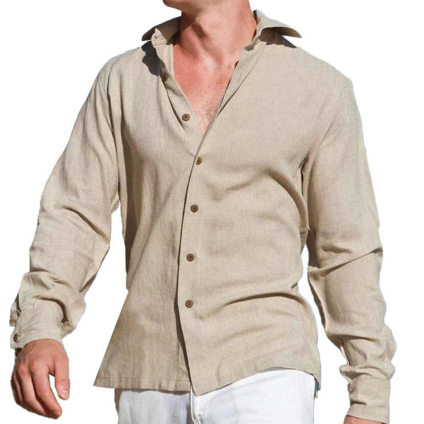 Men's Casual Solid Color Lapel Single-Breasted Long-Sleeved Shirt 70379094Y