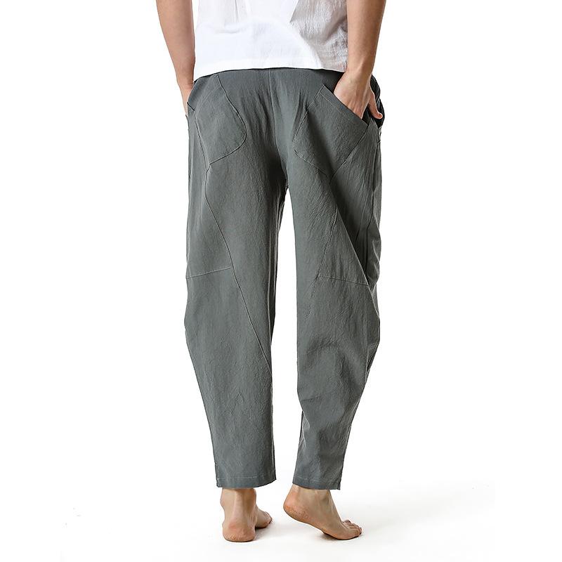 Pantalones holgados de algodón y lino con cordón para hombre 16882035Y