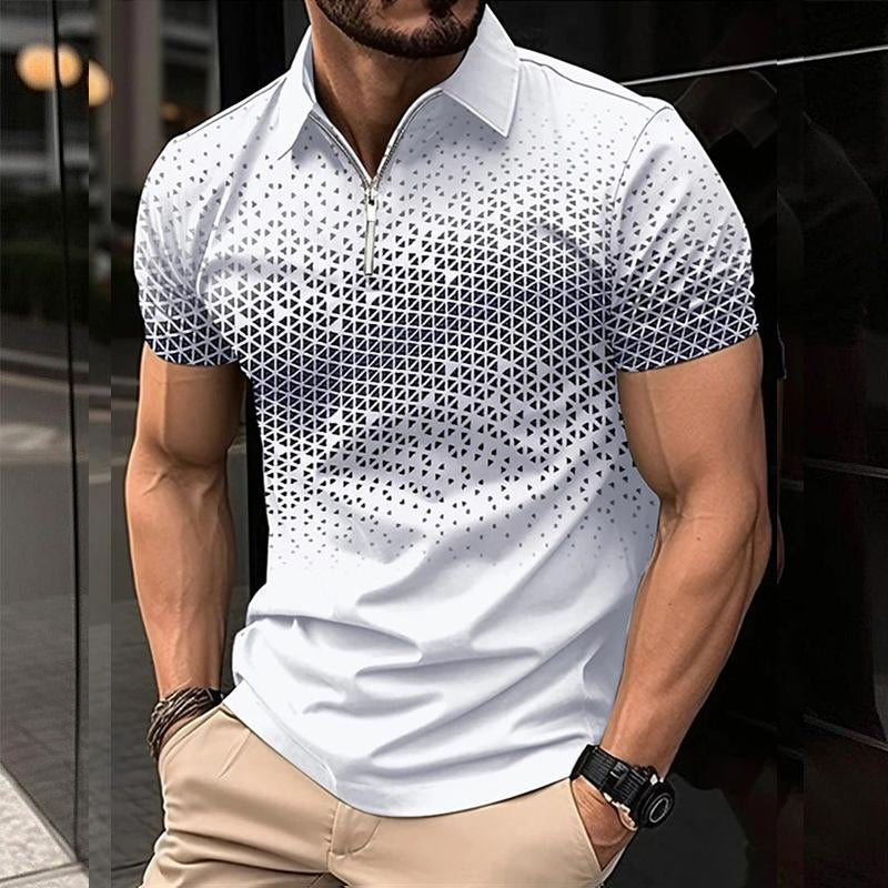 Men's Casual Print Zipper Short Sleeve POLO Shirt 76060962Y