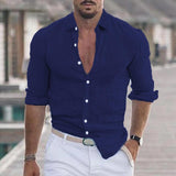 Men's Casual Solid Color Lapel Long Sleeve Shirt 21280669Y