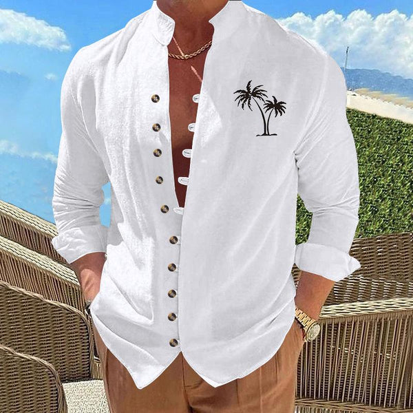 Men's Casual Coconut Tree Print Stand Collar Long Sleeve Shirt 02406753Y