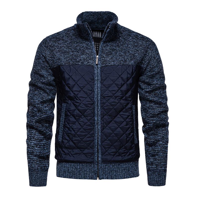 Men's Casual Stand Collar Stitching Knitted Jacket 70284040X