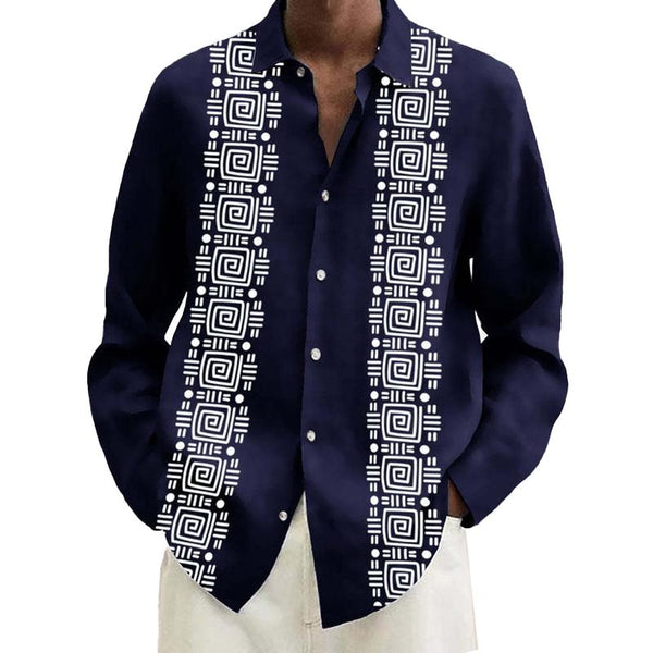 Men's Casual Printed Lapel Long Sleeve Shirt 30654645X