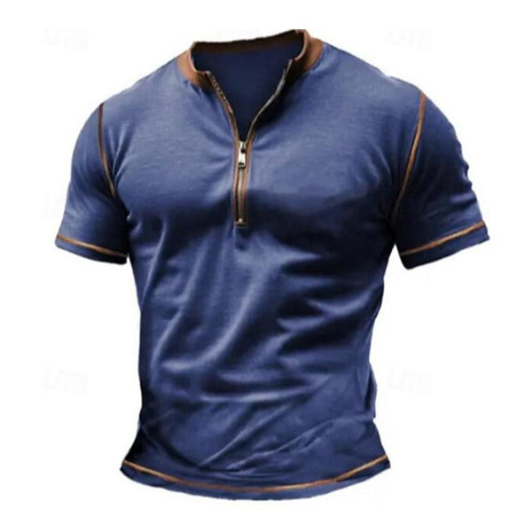 Men's Casual Cotton Blend Zip Collar Pullover Short Sleeve T-Shirt 46908796M