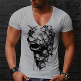Men's Skull Print V-Neck Short Sleeve T-Shirt 39834335X