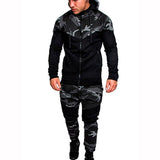 Men's Camouflage Colorblock Hooded Sweatshirt and Pants Set 41967042U