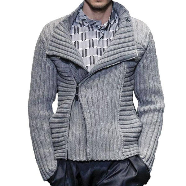 Men'S Vintage Solid Color Zipper Lapel Sweater Cardigan 65416062Y