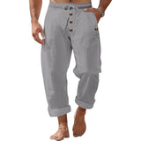 Men's Beach Solid Color Cotton and Linen Drawstring Pants 80434182Y