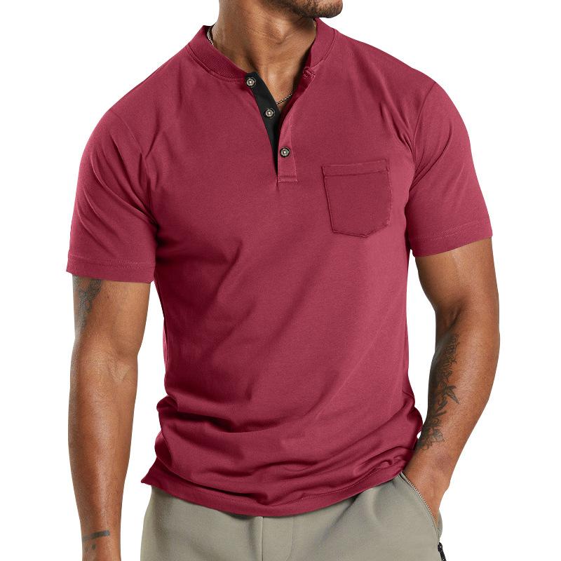 Men's Solid Henley Collar Breast Pocket Short Sleeve T-shirt 16261957Z