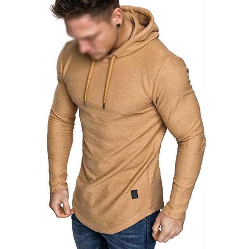 Men's Casual Solid Color Cotton Blended Slim Fit Long Sleeve Hoodie 36920469M