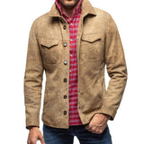 Men's Solid Suede Lapel Chest Pocket Long Sleeve Cargo Jacket 95247597Z