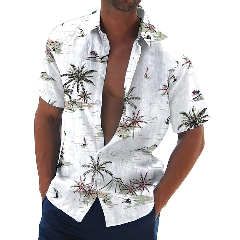 Men's Printed Hawaiian Lapel Short Sleeve Shirt 68266192X