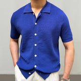 Men's Casual Solid Color Lapel Short-Sleeved Knitted Cardigan 15075001M