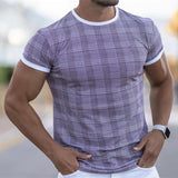 Men's Casual Round Neck Plaid T-Shirt 85388215TO