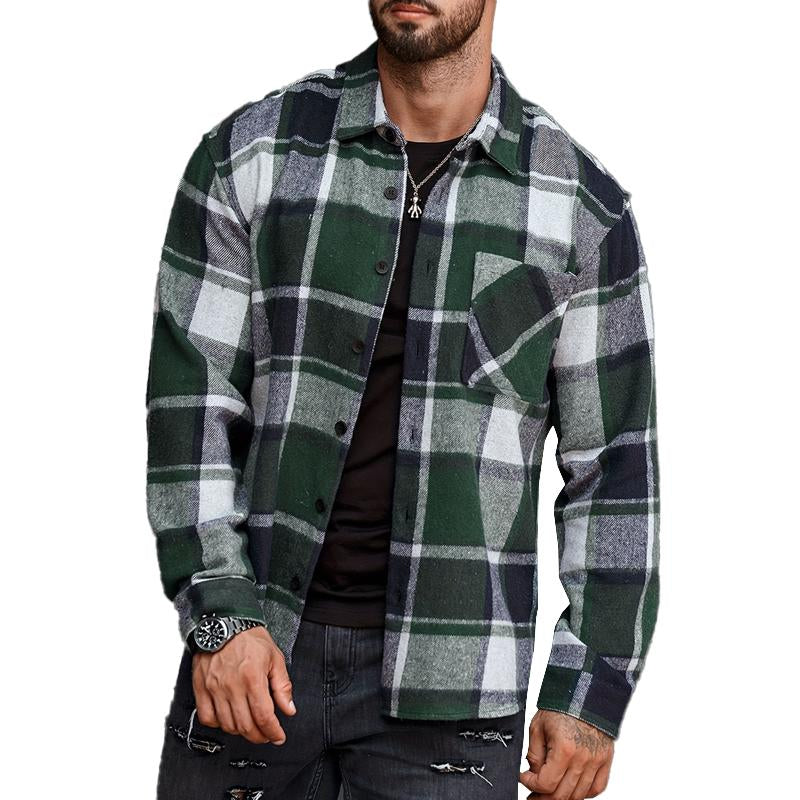 Men's Large Plaid Lapel Shirt Jacket 22069478X