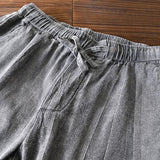 Men's Vintage Ramie Breathable Drawstring Elastic Waist Loose Trousers 36007489M