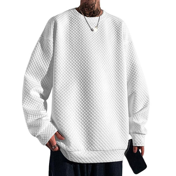 Men's Casual Solid Color Diamond Round Neck Pullover Long-Sleeved Sweatshirt 21707042M