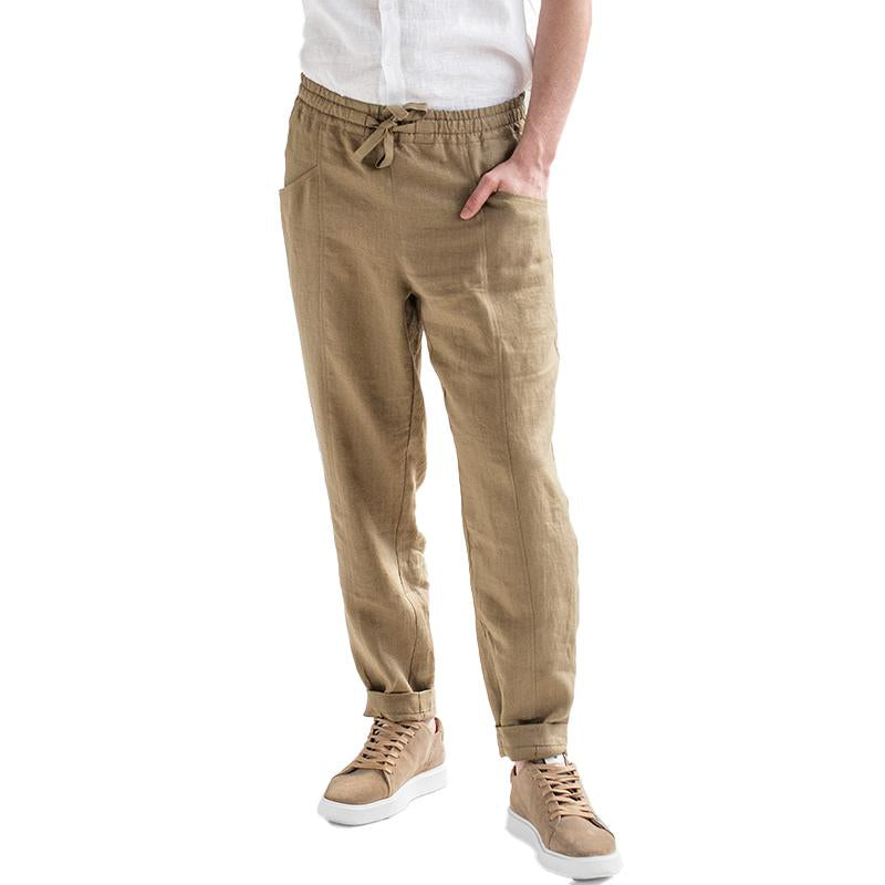 Men's Cotton and Linen Solid Color Elastic Casual Pants 74826629X