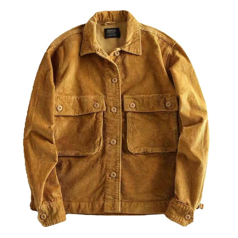 Men's Vintage Corduroy Cargo Solid Color Shirt Jacket 70743082X