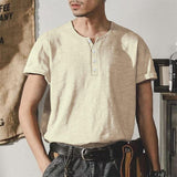 Men's Solid Color Henley Collar Short Sleeve T-Shirt 86018913Y