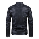 Men's Vintage Zippered Biker Collar Leather Jacket 53976730Y