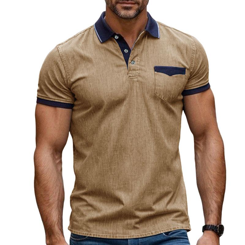 Men's Short Sleeve Stretch Denim Polo Shirt 66155478X