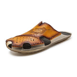 Men's Vintage Cowhide Non-slip Hollow Toe Cap Slippers 21826149M