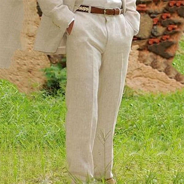 Men's Linen Diagonal Pocket Solid Color Comfortable Breathable Pants 81579022X
