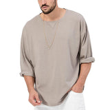 Men's Solid Color Crew Neck Cotton Blend Long Sleeve T-Shirt 25183297X