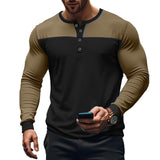 Men's Slim Fit Long Sleeve Paneled Bottoming Henley T-Shirt 88312026X