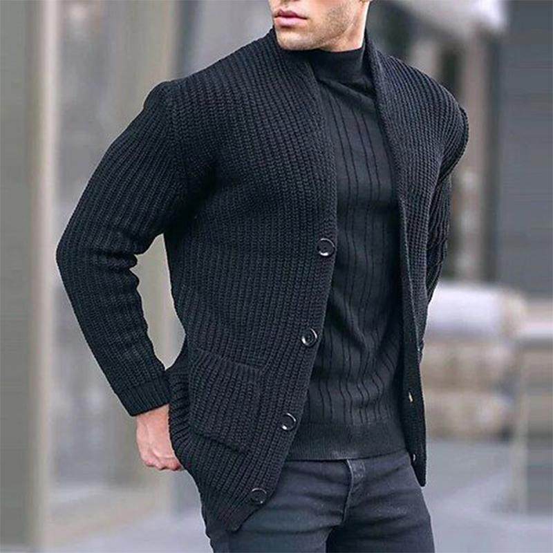 Men's Black Knitted Cardigan 50253350U