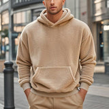 Men's Solid Plush Long Sleeve Loose Fit Hoodie 20256610Z