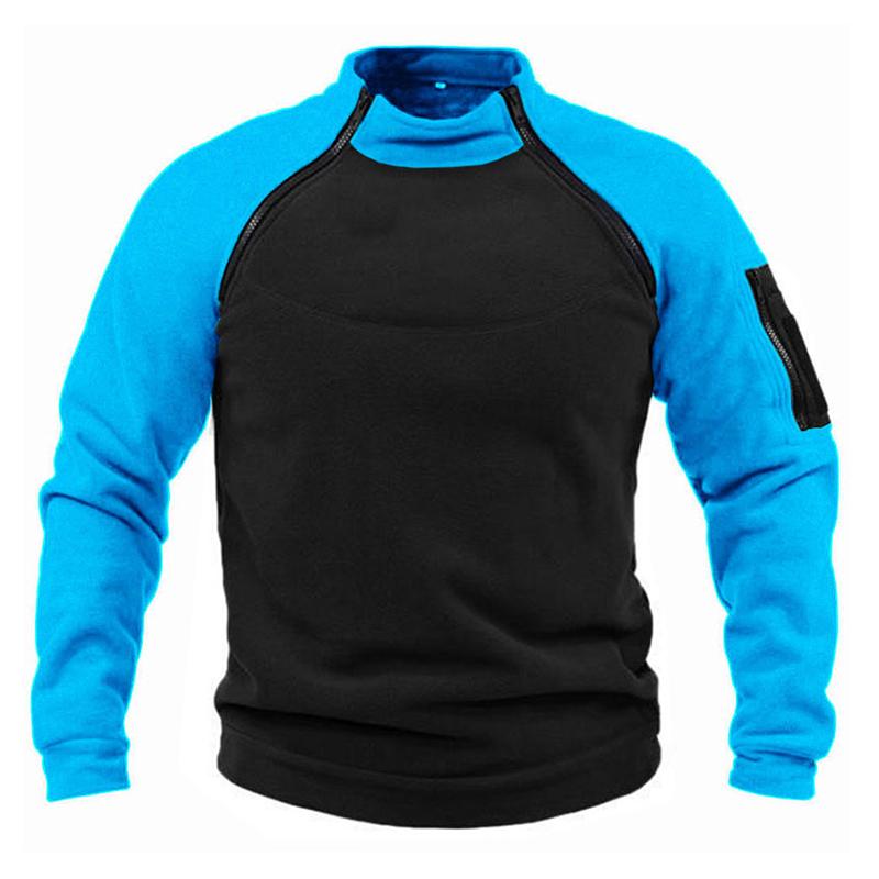 Men's Casual Color Block Stand Collar Breathable Warm Tactical Loose Sweatshirt 99486652M