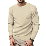 Men's Solid Color Waffle Round Neck Long Sleeve Casual T-shirt 14314739Z