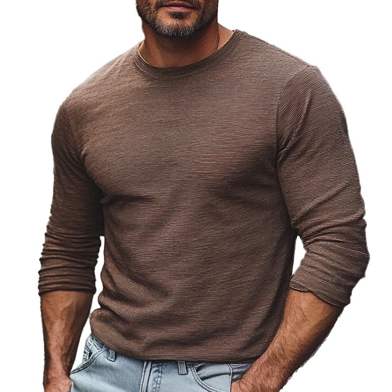 Men's Striped Crew Neck Long Sleeve T-Shirt 15319288X