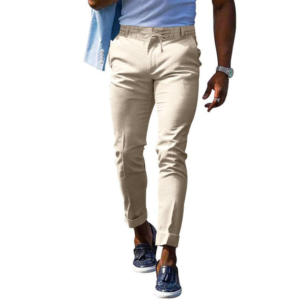 Men's Solid Color Elastic Waist Tie-Up Versatile Pants 24875184X