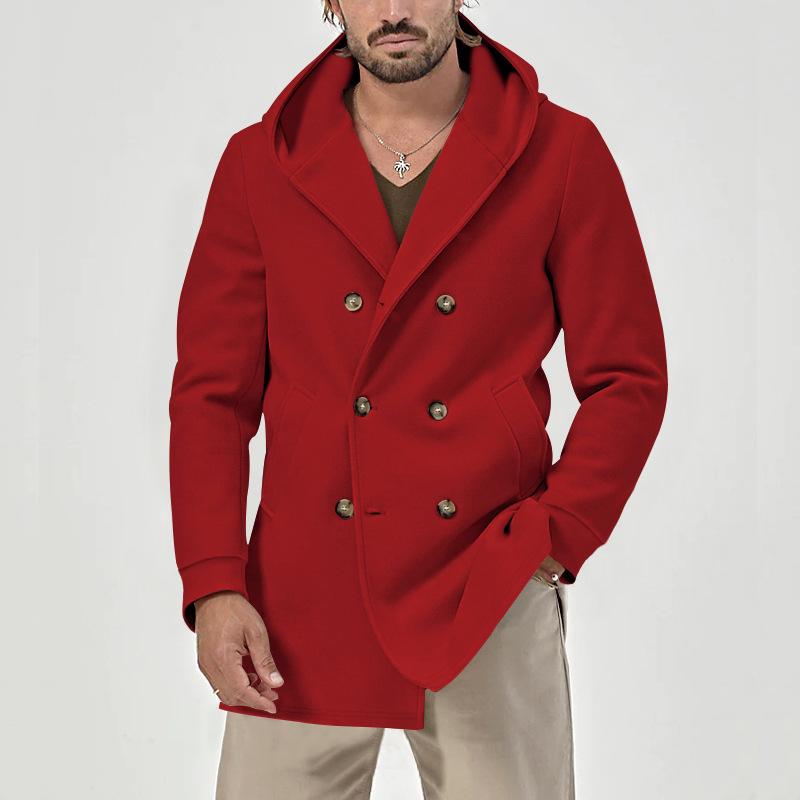 Men's Solid Hooded Double Breasted Casual Coat 62030960Z