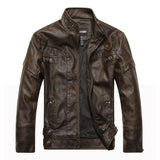 Men's Vintage Stand Collar Zipper Leather Jacket 74806084U