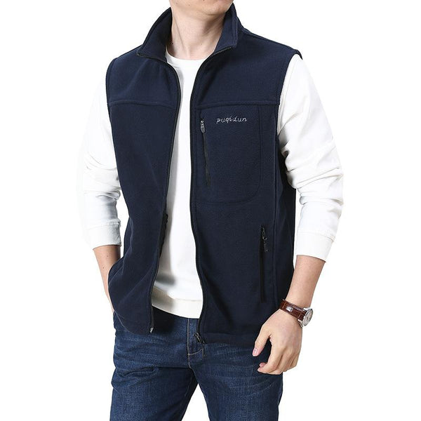 Men's Outdoor Solid Color Multi-Pocket Polar Fleece Vest 99394920Y