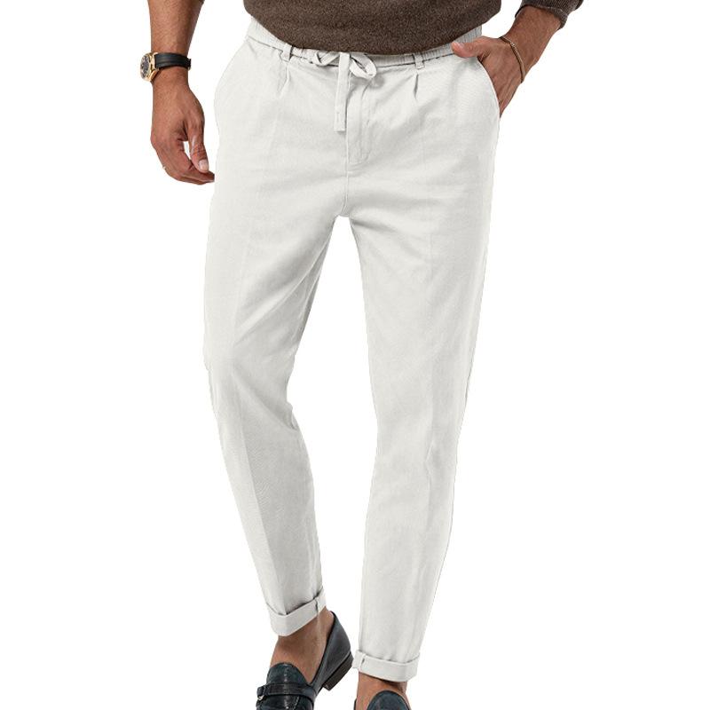 Men's Solid Color Drawstring Elastic Waist Straight Trousers 06224392Z