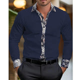 Men's Casual Printed Patchwork Long Sleeved Shirt 74378035Y