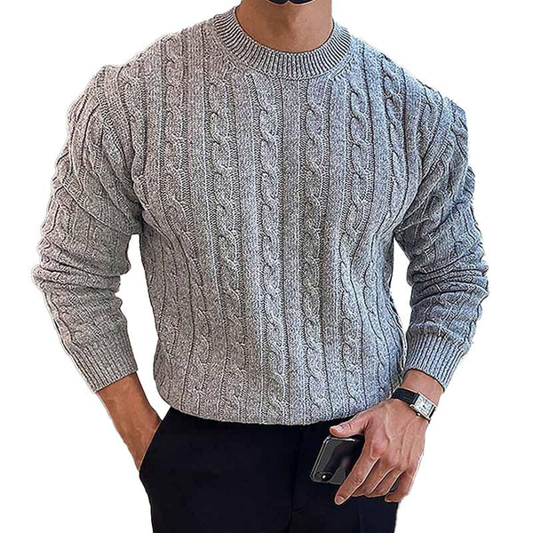 Men's Casual Solid Color Cable Crew Neck Sweater 65974021Y