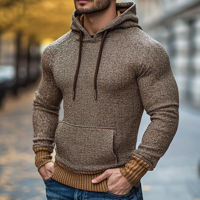 Men's Retro Casual Herringbone Colorblock Hoodie 08567641TO