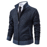 Men's Stand Collar Slim Fit Plaid Knit Cardigan 93275496F