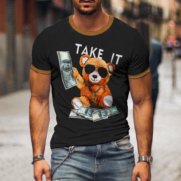 Men's Casual Take It Teddy Bear Round Neck T-shirt 56786613TO