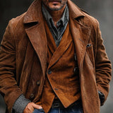 Men's Vintage Solid Single Breasted Suede Coat 72719049X