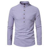 Men's Casual Striped Stand Collar Long Sleeve Shirt 95806899X