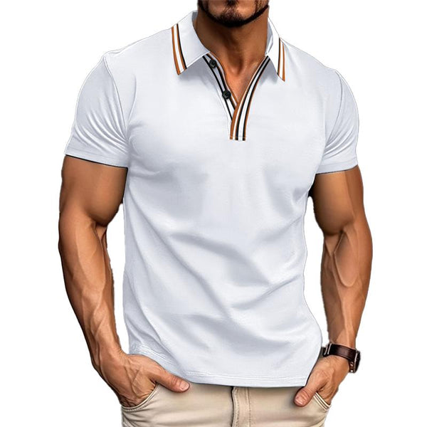 Men's Casual Collar Striped Short Sleeve Polo Shirt 38462623Y