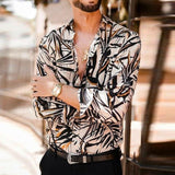 Men's Fashion Printed Lapel Long Sleeve Shirt 39529432M